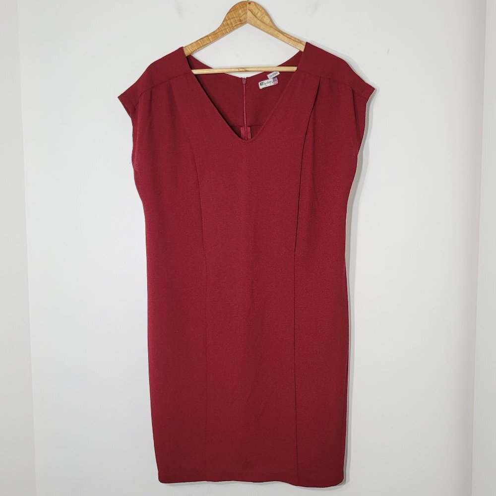 Kut From The Kloth Women's Red Capped Sleeve V-Neck Knee Length Dress Size Small